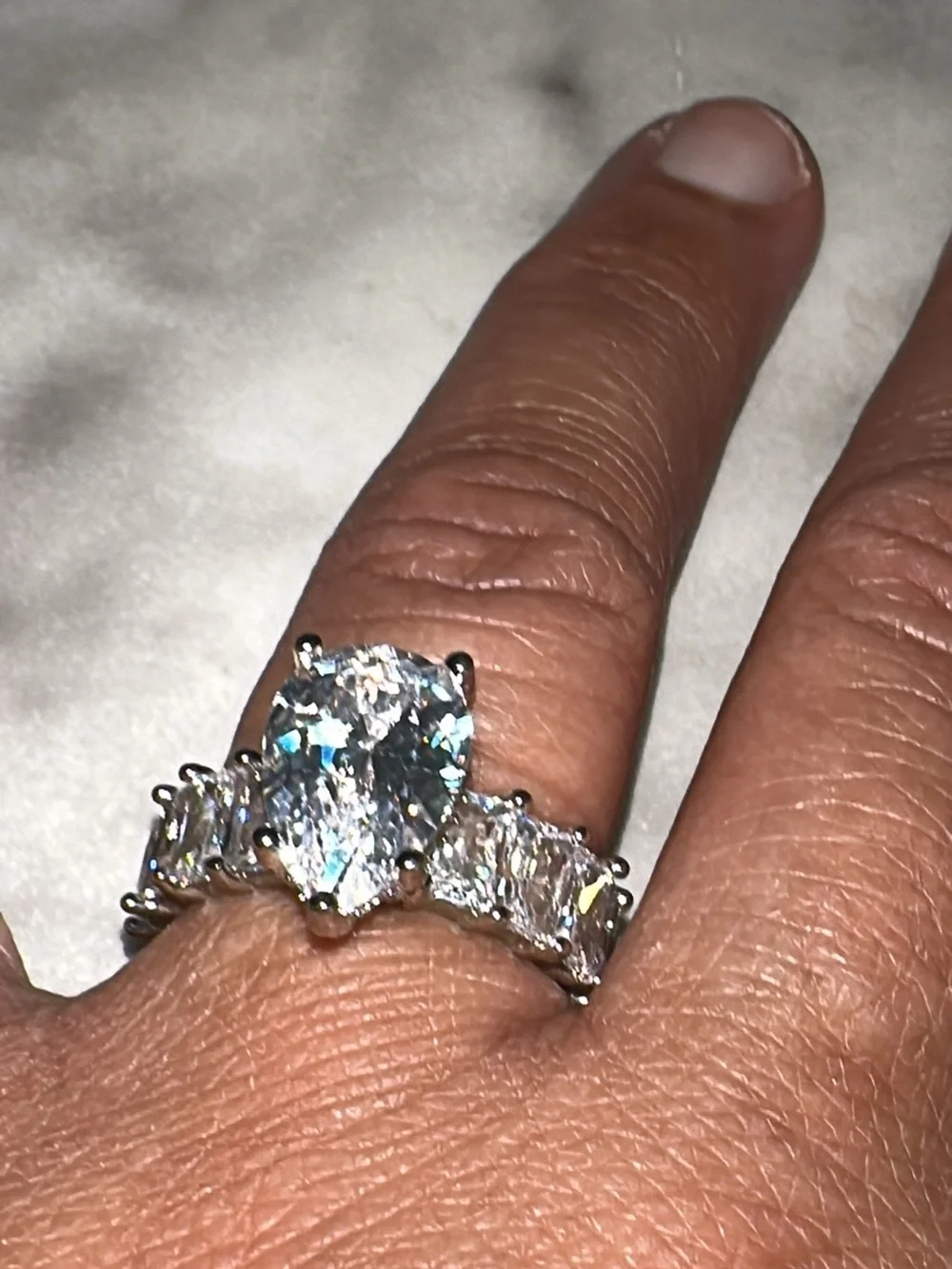 Elegant Pear-Cut Clear Crystal Eternity Ring - Silver Tone